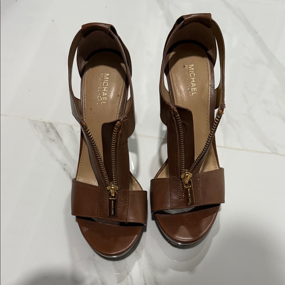 Michael Kors Tan Leather Zipper heels